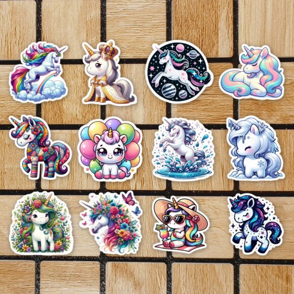 Unicorn Sticker Pack of 12 Vinyl Stickers - Cute Waterproof Die Cut Sticker Set - Picture 1 of 4